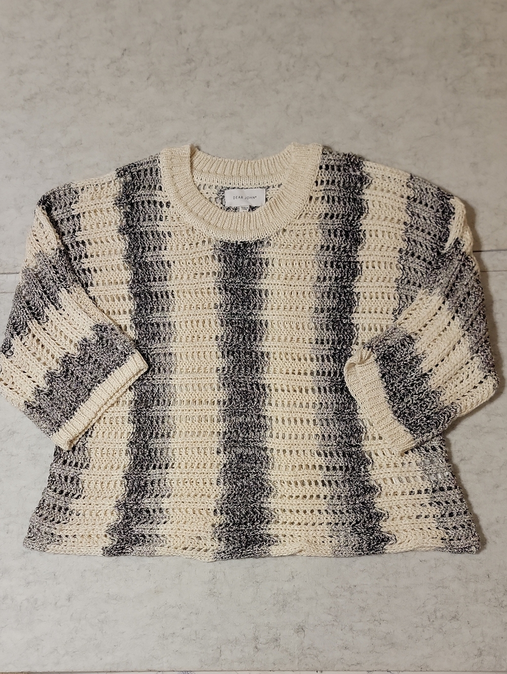 Dear John Denim Gilly Open Knit Striped Sweater Grey Cream Size Large